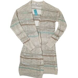 Maurices‎ Striped Pointelle Duster Cardigan Open Front Lightweight Knit
